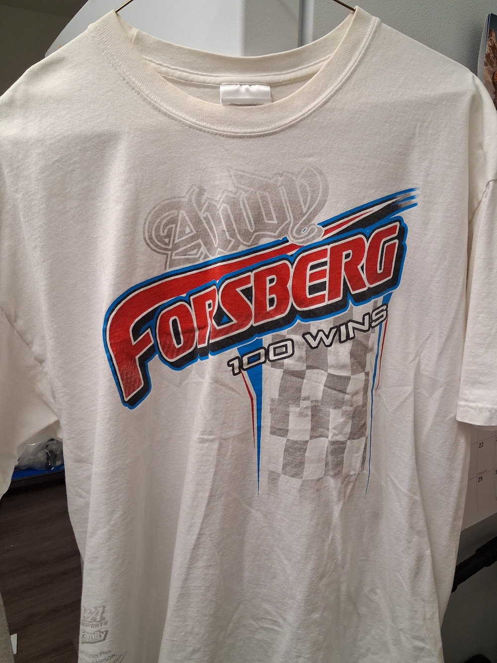 Forsberg 100th WIN 2012 Graphic Logo Tee - White with Red & Blue Print